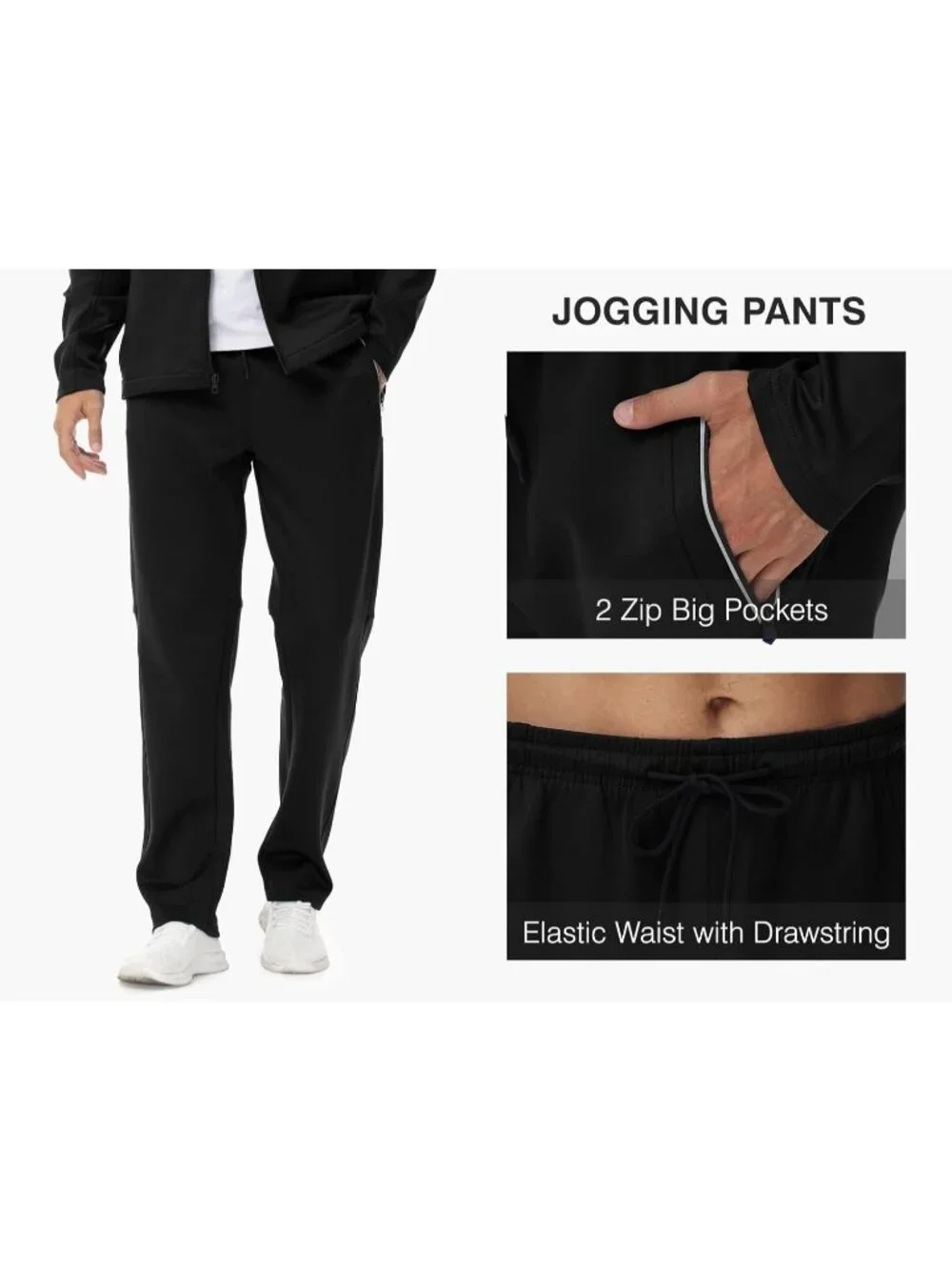 Men's 2 Piece Suit Black Slant Pocket Long Sleeve Sweatsuits Full Zip Sets